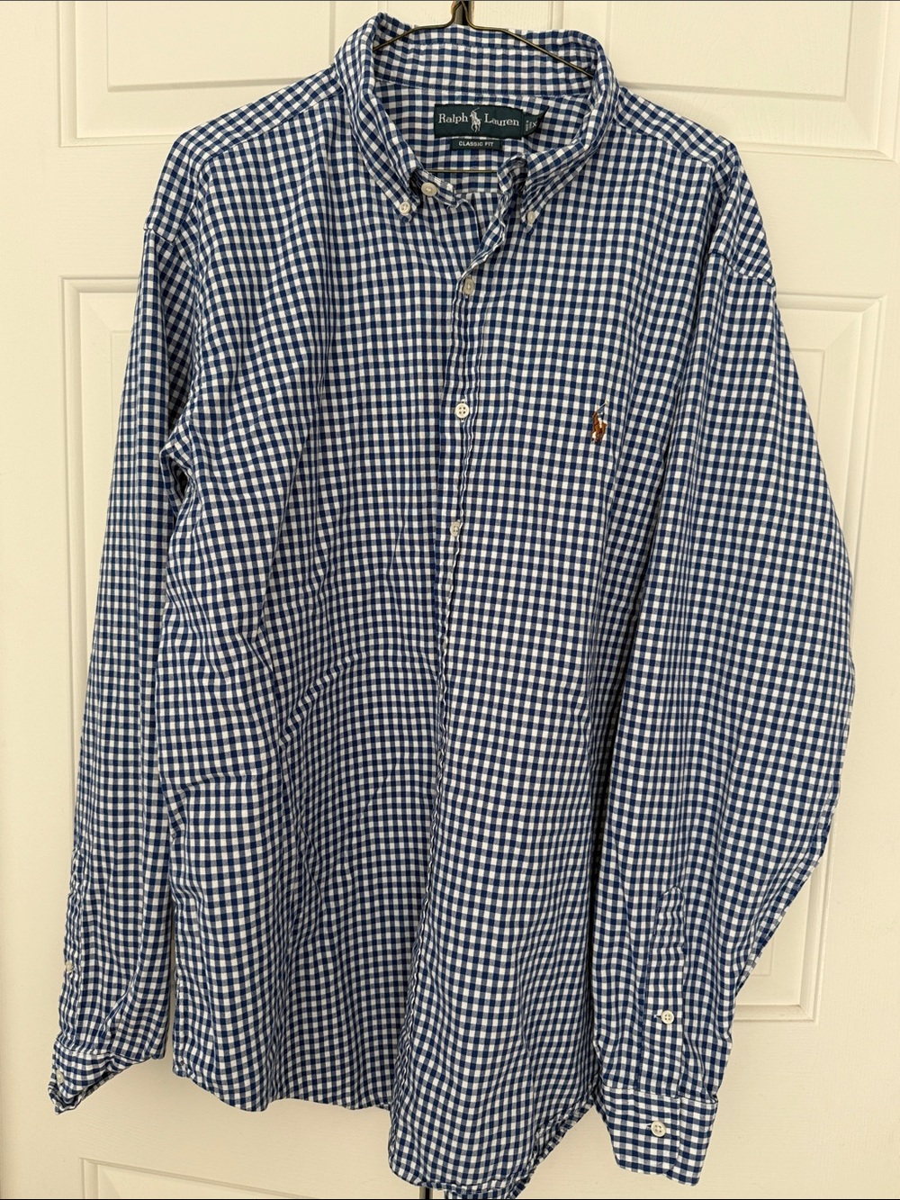 Ralph Lauren Navy and White Gingham Button-Down Shirt